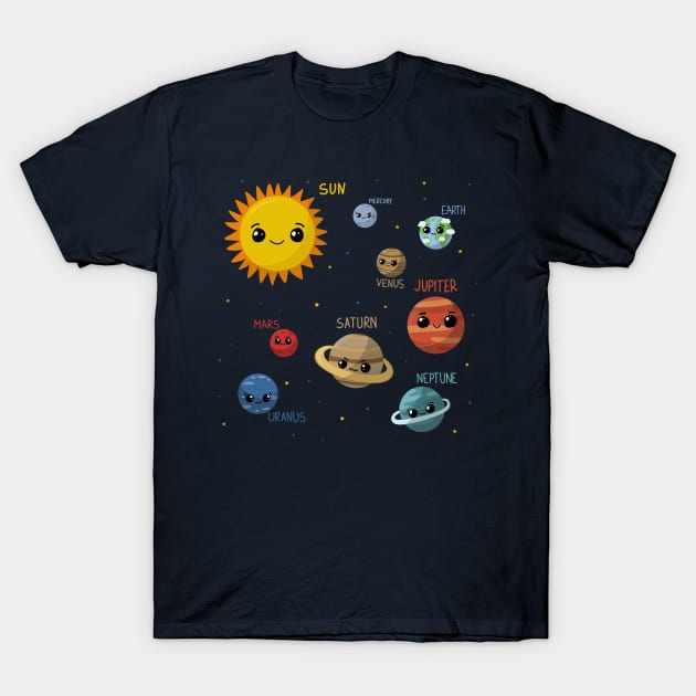 Kawaii Solar System T-Shirt by valentinahramov